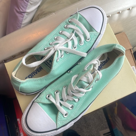 Low top converse. Barely worn in nearly perfect condition. Light teal color. - Picture 2 of 4